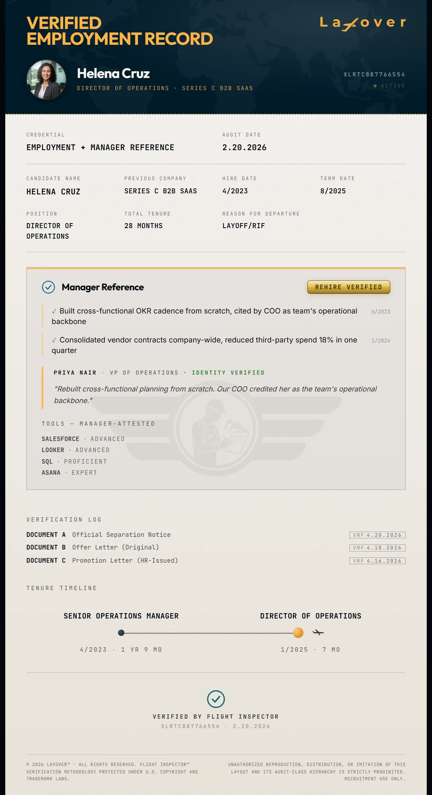 Helena Cruz — Verified Employment Record preview